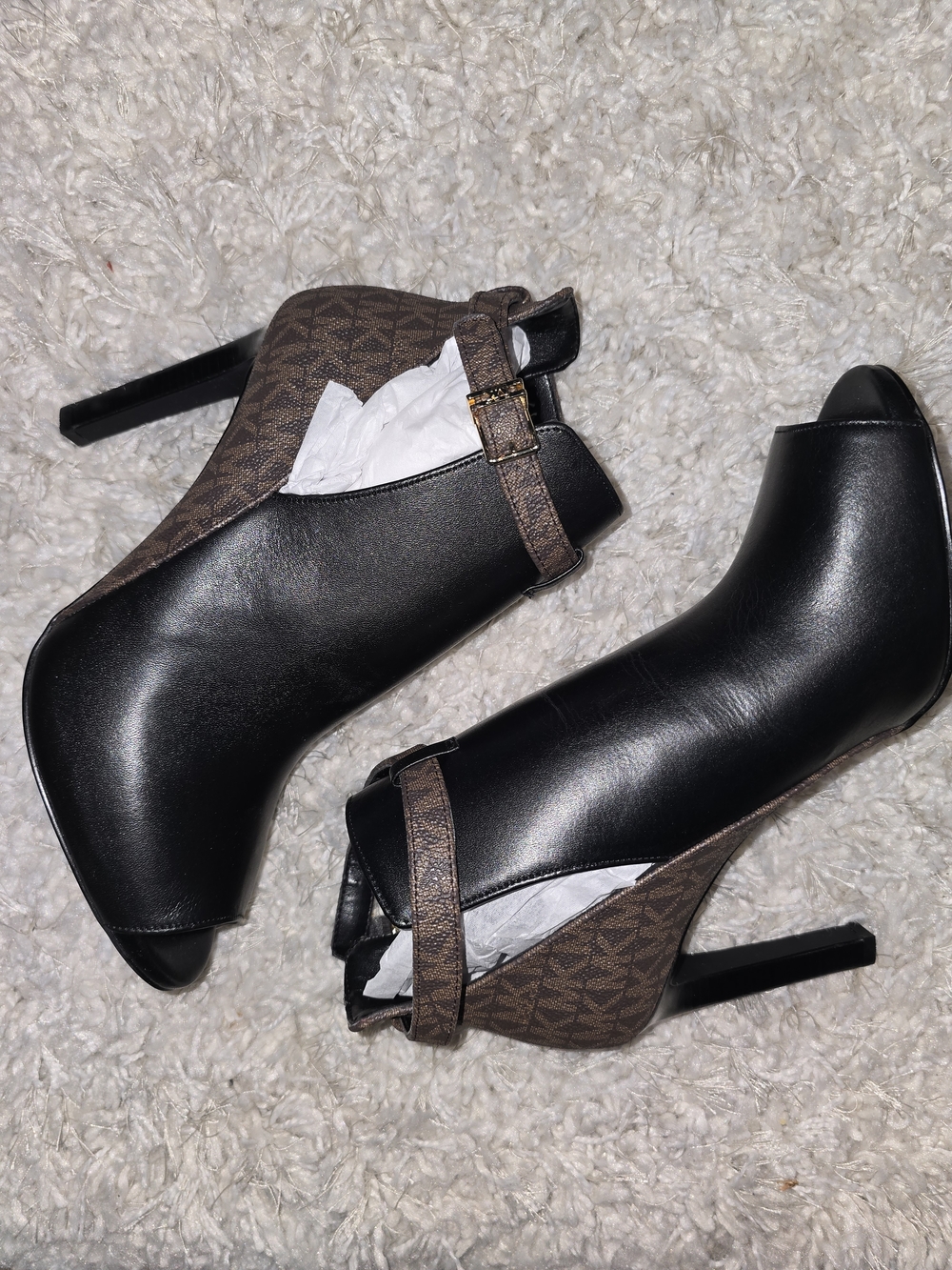 Micheal Kors Black and Brown High Heel Peep-toe Ankle Booties